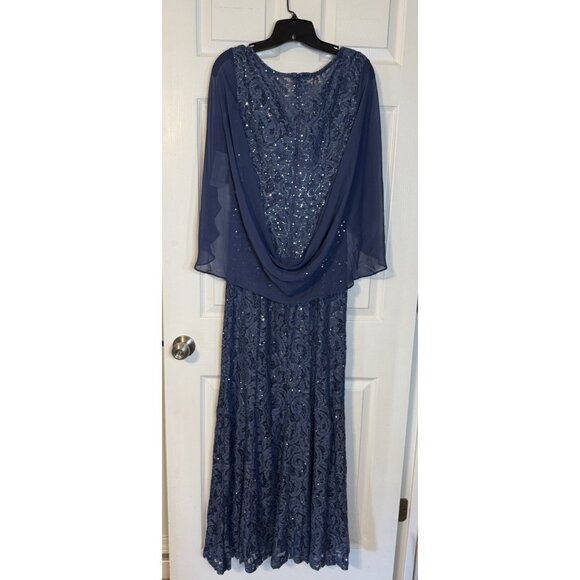 Alex Evenings 6 Formal Long Dress Draped Back Wedgewood Blue Wedding Guest NEW - Picture 6 of 10